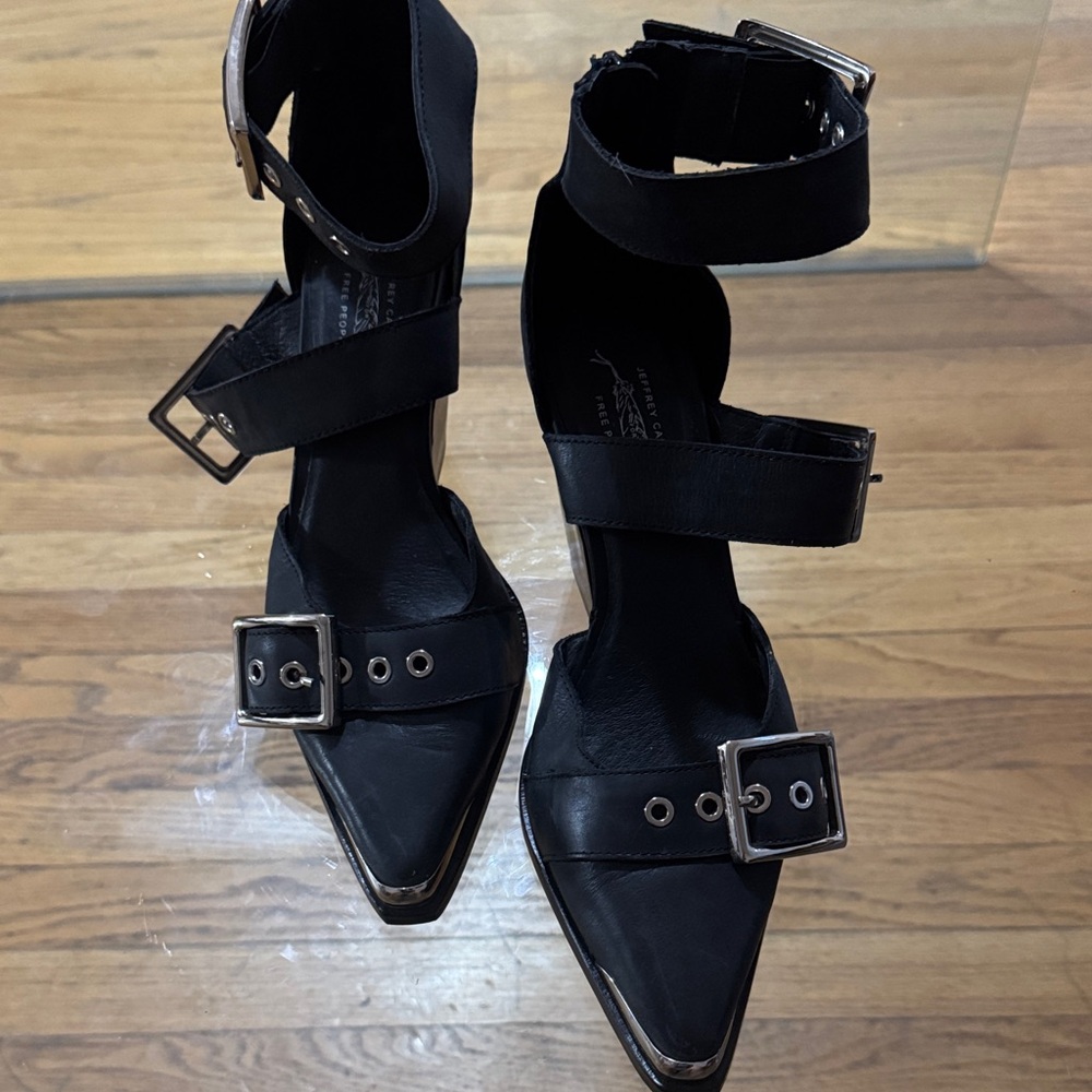 Jeffrey Campbell x Free People Hendrix Black Pointed Buckle Ankle-Strap Heels